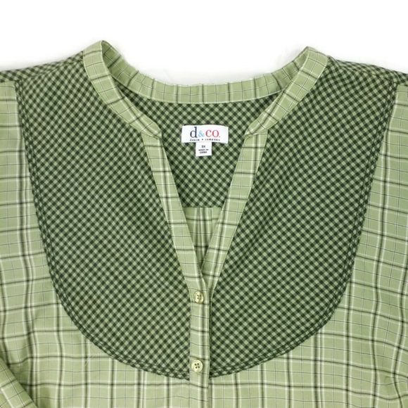 Denim & Co Green Multiprint Long Sleeve Button Front Blouse Womens Plus 3X - Picture 3 of 11